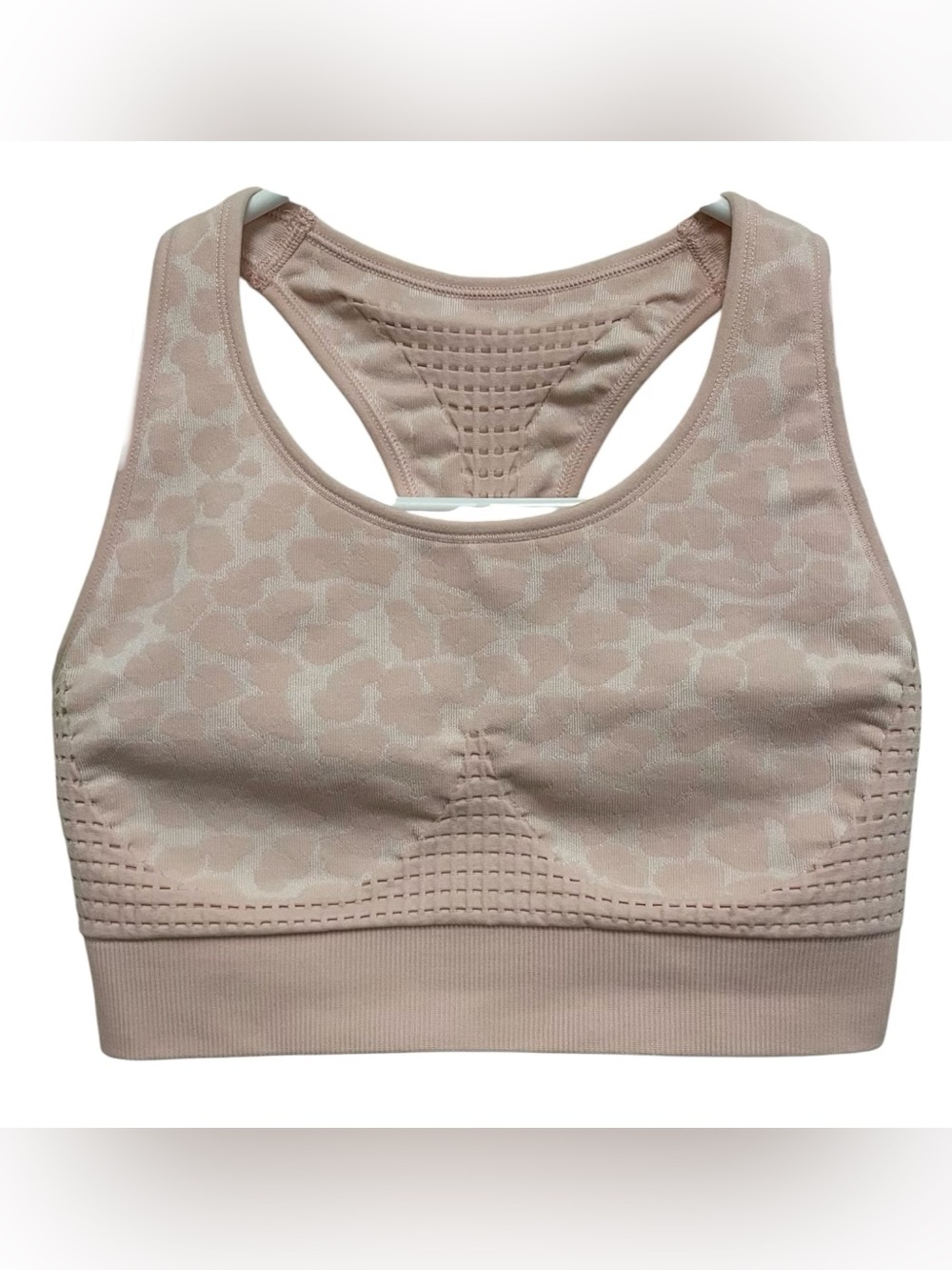 sweaty betty stamina workout bra in pink easy leopard jacquard